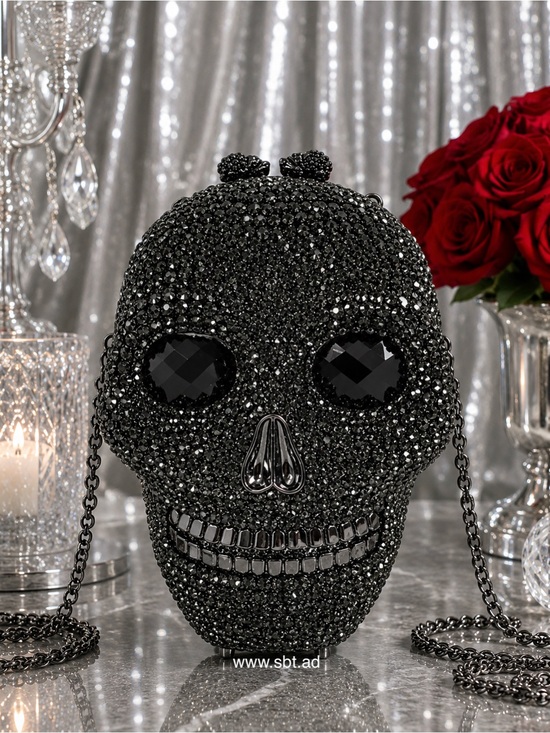 Sparkling Bling Things Handbags - NWT Skull Clutch Purse Sparkling Bling Swarovski Crystal Rhinestone Black +Gift